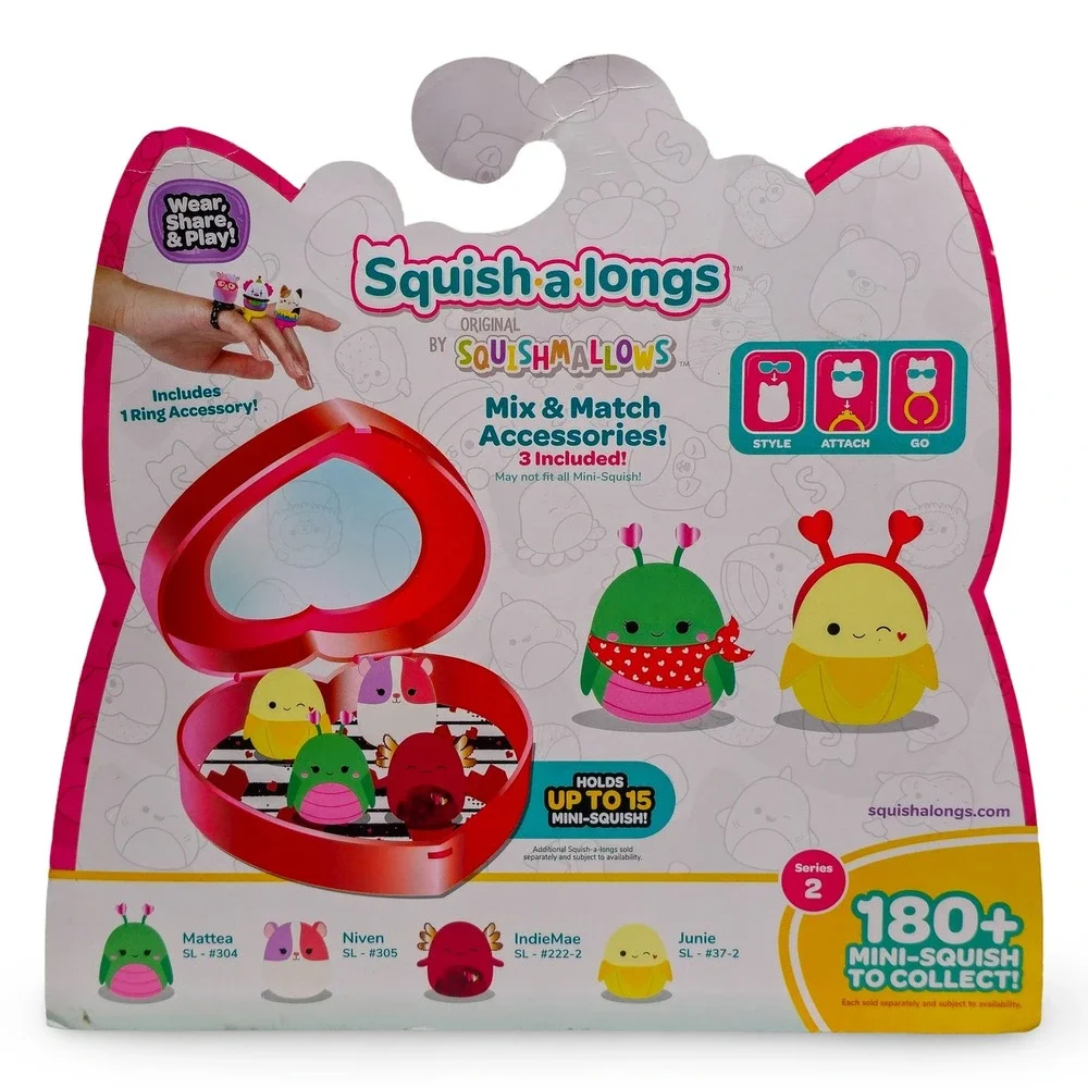 Squishmallows Squish-a-longs Series 2 Mini‎ Figures Set Red Heart Case NEW 8pc